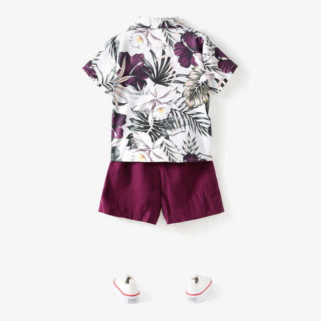 2pcs Toddler Boy Boho Floral Print Shirt and Shorts Set - MomYom PK