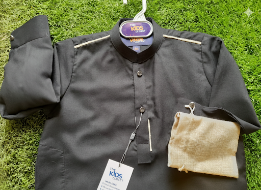 Boys Black Kurta Pajama Set with Golden Piping – Kids Ethnic Wear