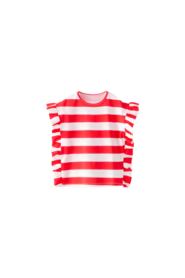 Red Striped T-shirt with Ruffle Trims