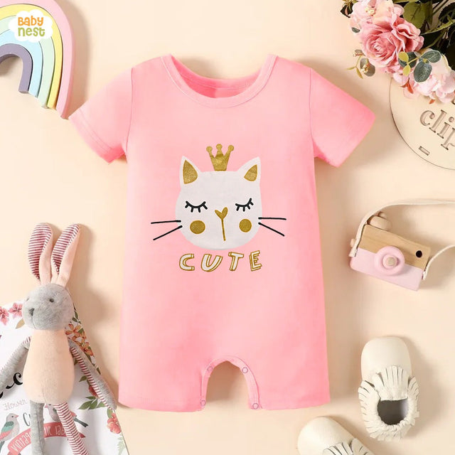 Baby Half Romper- Cute Kitty - Pink