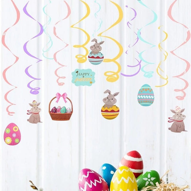 8 - pack Easter Hanging Swirl Spiral Pendant Decor Easter Egg Bunny Rabbit Hanging Ceiling Decorations for Home Classroom Easter Party Supplies - MomYom PK