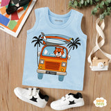 Lion Car Summer-Printed Sandos for Boy - Light Blue