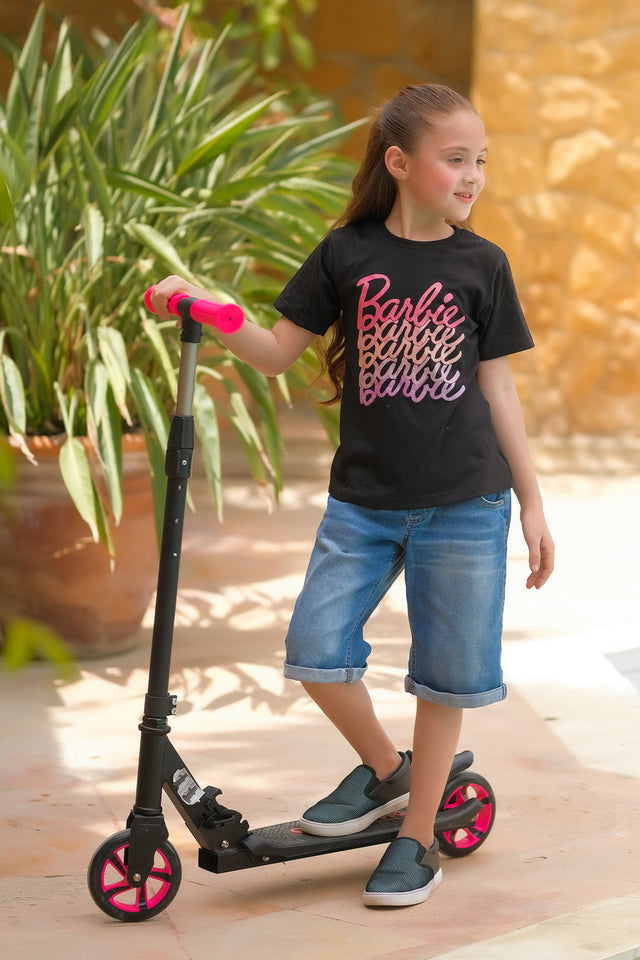 Barbie - Half Sleeves T-shirts For Kids - Black