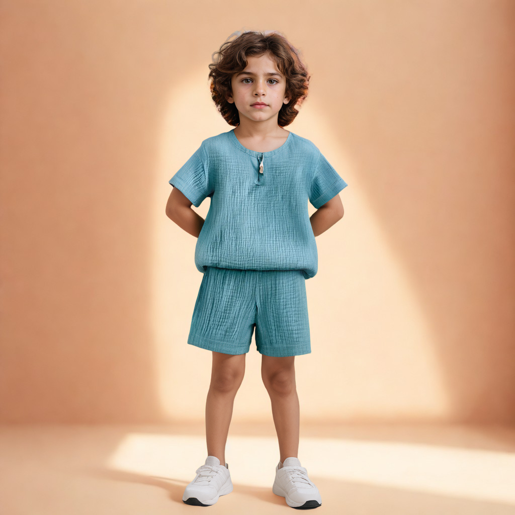 Boys Co-Ord Solids Teal Green Two-Piece Set