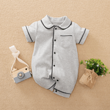 Baby Girl/Boy Solid Cotton Color-block Short Sleeves Lapel Jumpsuit