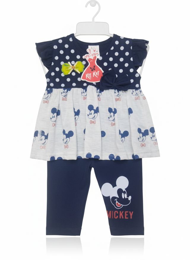 Baby Girls Mickey Mouse Two-Piece Outfit – Polka Dot Top & Leggings Set