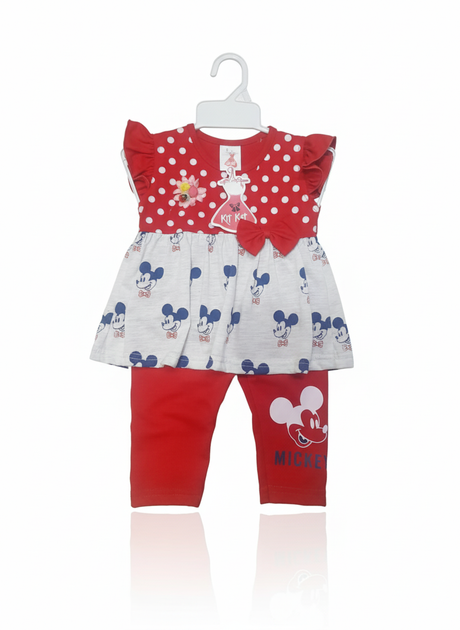 Baby Girls Mickey Mouse Two-Piece Outfit – Polka Dot Top & Leggings Set