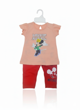 Baby Girls Minnie & Mickey Two-Piece Outfit – Peach Top & Red Leggings Set
