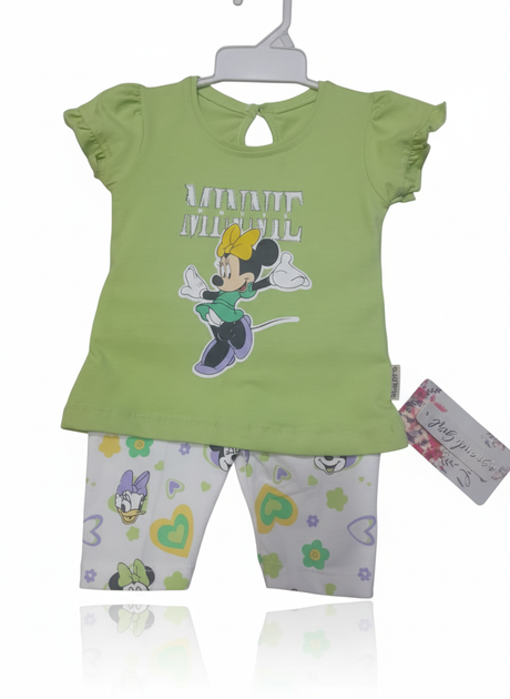 Baby Girls Minnie & Mickey Two-Piece Outfit – Peach Top & Red Leggings Set
