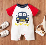 Baby Half Romper - Beep Beep - Red & White