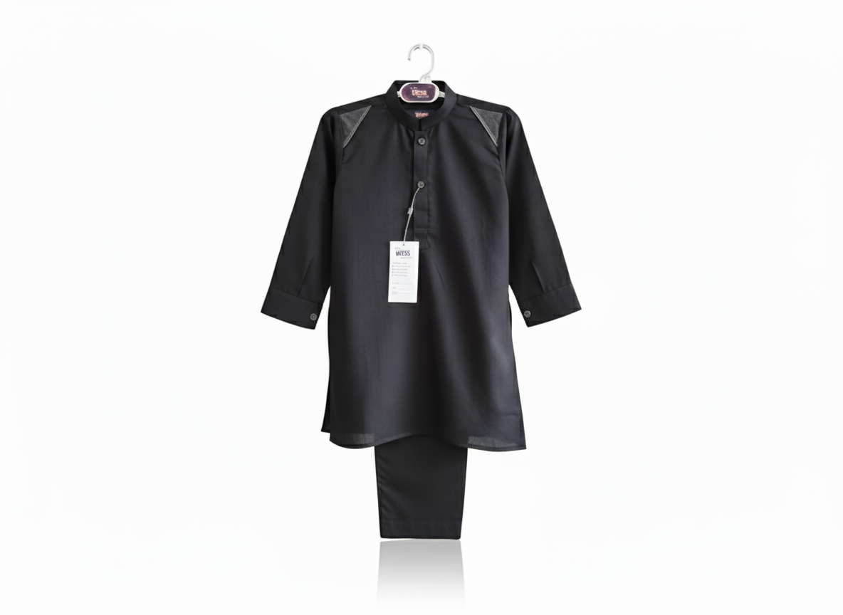 Boys Black Kurta Pajama Set with Shoulder Detailing – Kids Ethnic Wear