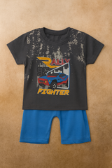 Boys Rally Fighter Graphic T-Shirt & Blue Shorts Set