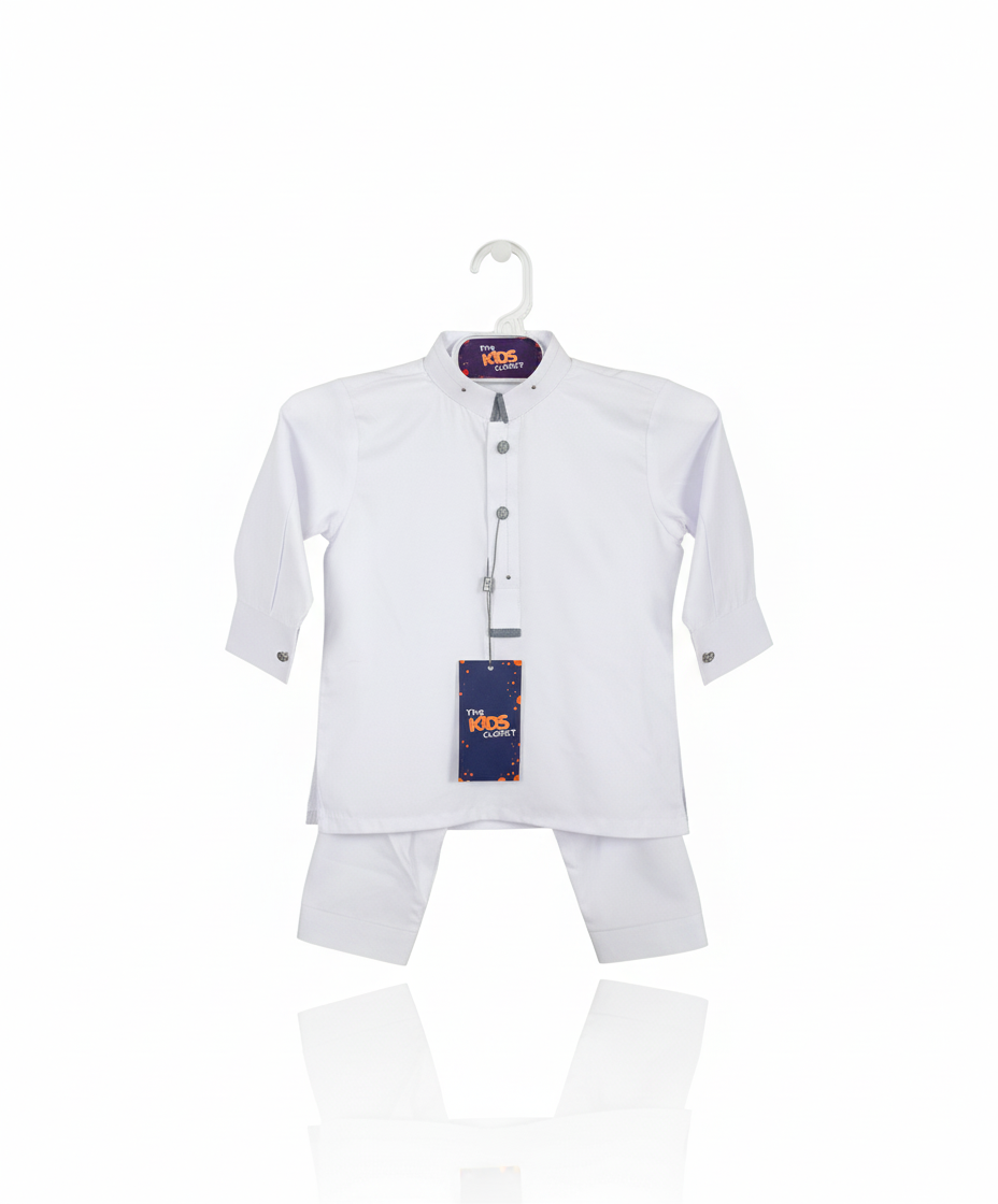 Boys White Traditional Kurta Pajama Set – Classic Kids Ethnic Wear
