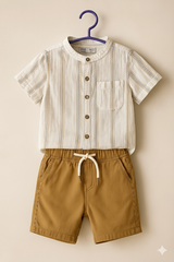 Boys’ Striped Short-Sleeve Shirt & Drawstring Shorts Set