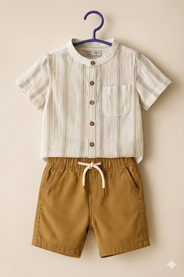 Boys’ Striped Short-Sleeve Shirt & Drawstring Shorts Set