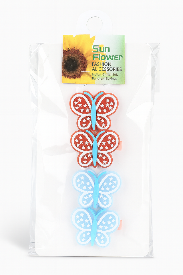 Butterfly Hair Clips – Colorful Star Pattern Set (4pcs)