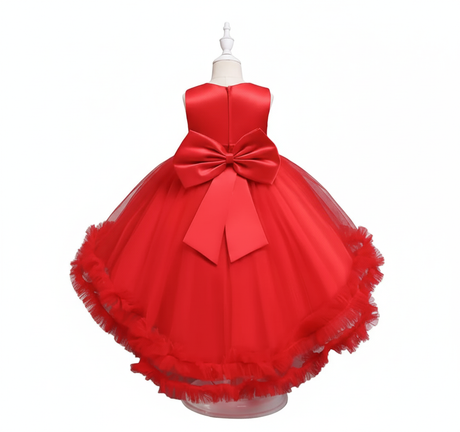 Charming Red Party Dress with Sequin Waistband for Girls