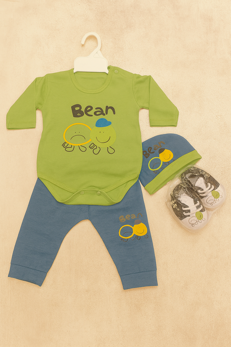 Newborn Winter Outfit Set – Jersey Fabric Bodysuit, Pajama, Cap and Shoes