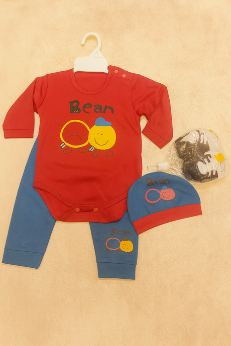 Newborn Winter Outfit Set – Jersey Fabric Bodysuit, Pajama, Cap and Shoes