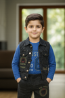 Kids Black Denim Vest & Jogger Set with “All Boys Super Power Youth Squad” Print