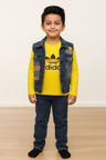 Boys Outfit Set with Printed Adidas-Style T-Shirt, Denim Vest & Jeans
