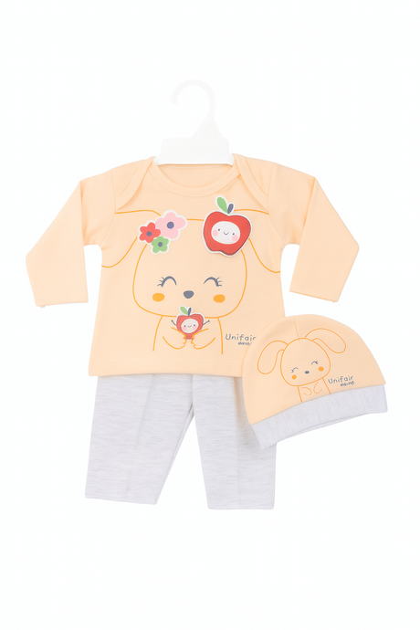 3 Pcs Baby Outfit Set – Bunny Print Top, Pants & Hat