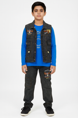 Boys' Denim Vest and Jeans Set with Long-Sleeve T-Shirt
