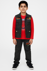 Boys' Denim Vest and Jeans Set with Long-Sleeve T-Shirt