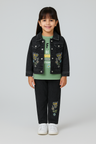 Girls' Floral Embroidered Denim Jacket and Jeans Set with T-Shirt