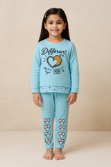 Girls Casual Wear Set with Heart Print Graphic Top