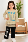 Girls' Paris-Themed Ruffle Top and Pants Set in Soft Slub Jersey
