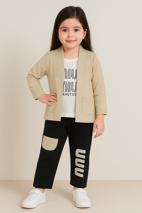 Girls Casual Wear Set with "MIU MIU Beautiful" Print Jacket & Pajama