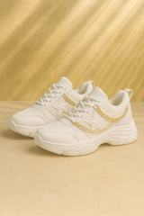 Kids Fashion Sneakers with Star Embroidery & Gold Chain Accent