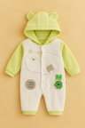 Baby Hooded Romper with Bear Print & Ear Detail