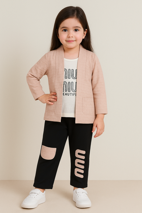Girls Casual Wear Set with "MIU MIU Beautiful" Print Jacket & Pajama