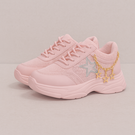 Kids Chunky Sole Sneakers with Star Chain Design Stylish Casual Shoes