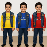 Kids Denim Vest & Jeans Set with “GUCCI Regular Moment” Print Tee