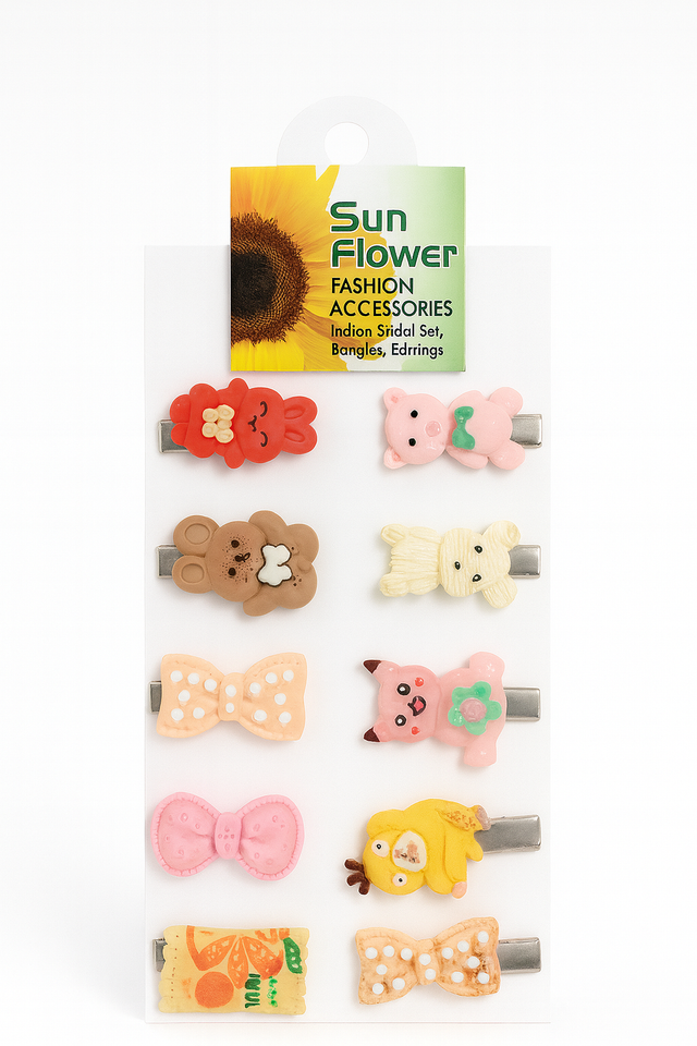 Cute Cartoon Hair Clips – Animals, Bows & Fun Shapes Set (10pcs)