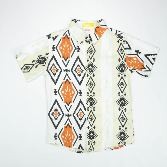 Tribal-Inspired Geometric Print Short-Sleeve Shirt