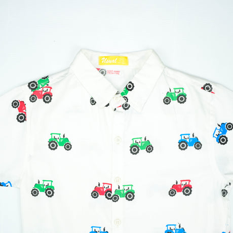 Colorful Tractor Print Short-Sleeve Shirt