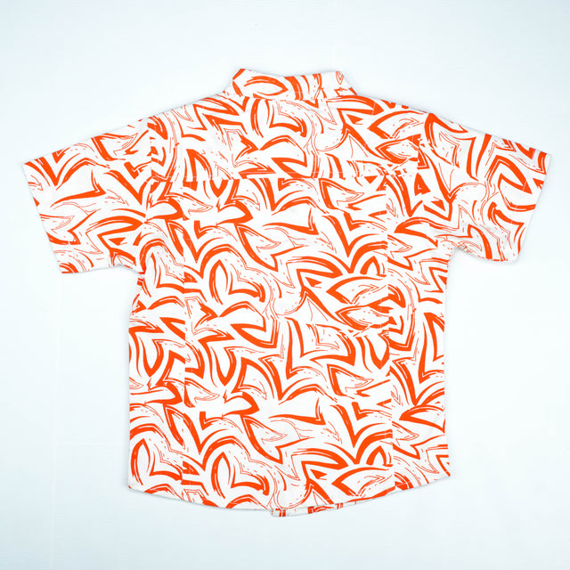 Dynamic Orange Abstract Print Short-Sleeve Shirt