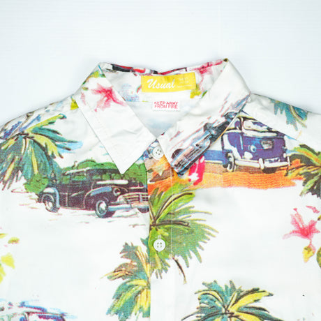 Vintage Tropical Car Print Short-Sleeve Shirt