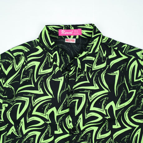 Neon Green Abstract Print Short-Sleeve Shirt