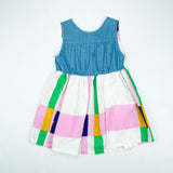 Denim Bodice with Multicolor Striped Skirt Dress