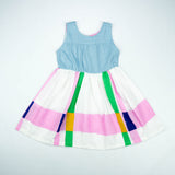 Denim Bodice with Multicolor Striped Skirt Dress