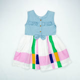 Denim Bodice with Multicolor Striped Skirt Dress