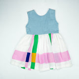 Denim Bodice with Multicolor Striped Skirt Dress