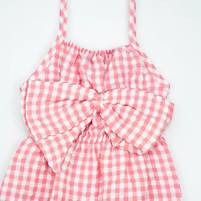 BODYSUIT FRONT BOW PINK CHECK INFANT