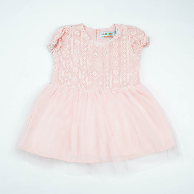 FROCK PUFF SLEEVE NET PINK INFANT