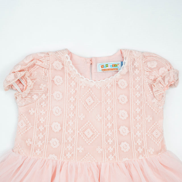 FROCK PUFF SLEEVE NET PINK INFANT